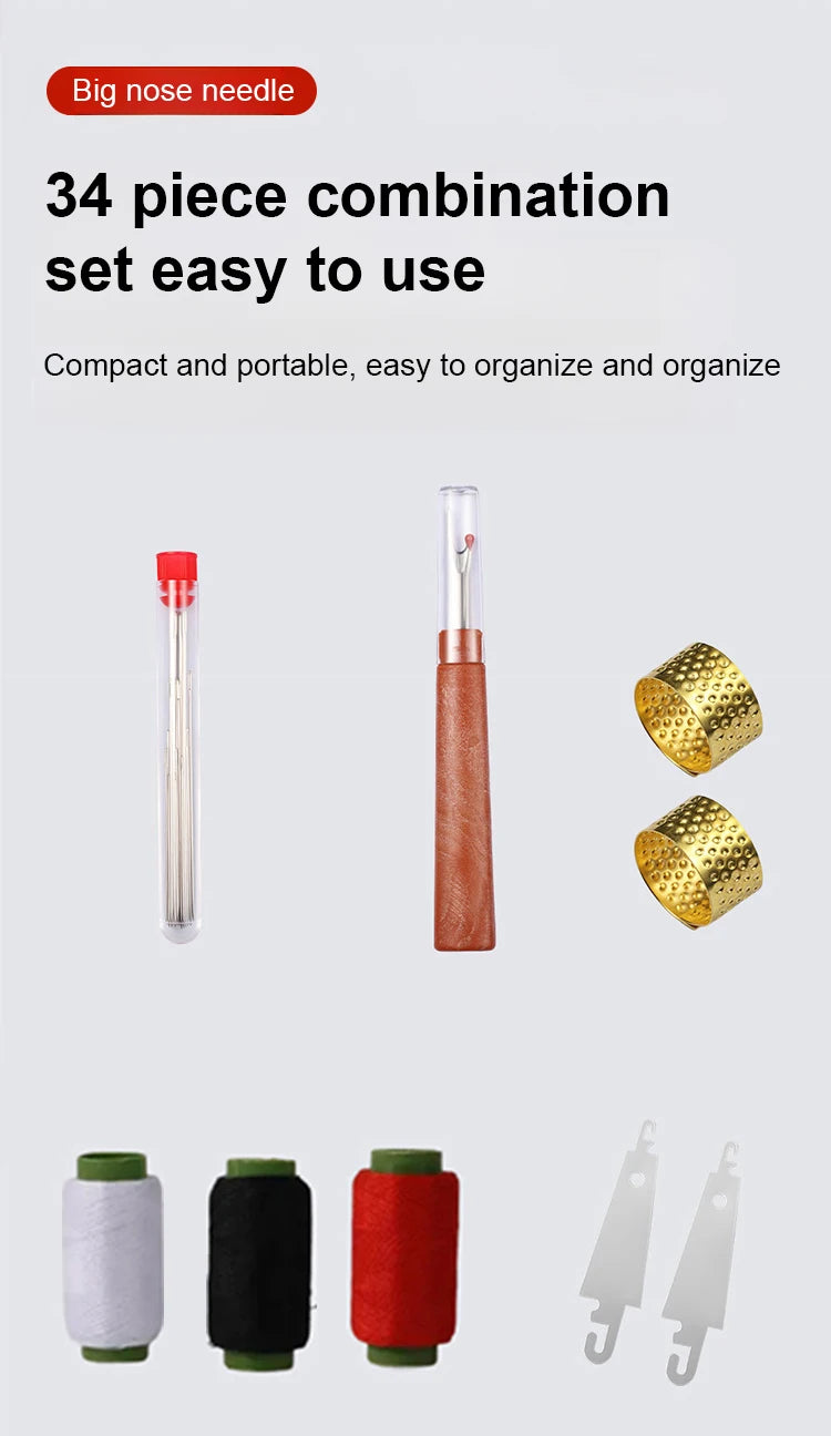 Kit de couture 34 pièces aiguilles gros chas en acier outils réparation vêtements loisirs créatifs DIY