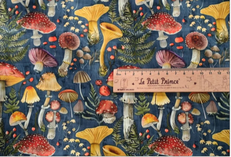 Mushroom Print Cotton Fabric Nordic Botanical Pattern for Sewing Bags Quilting DIY Crafts by Meter
