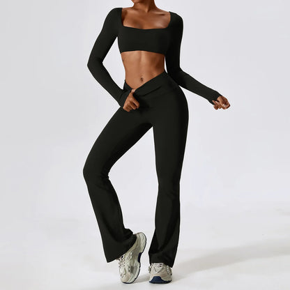 Til je training naar een hoger niveau: 2-delige dames yoga set met hoge taille flare leggings en stijlvolle mouwloze vest top voor ultiem comfort en prestaties
