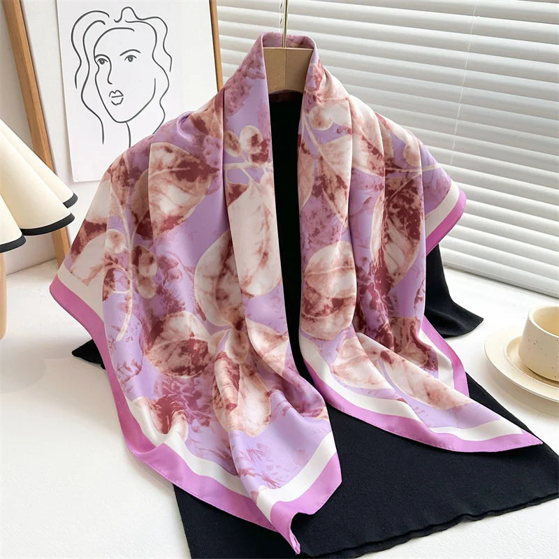 Elegante 90x90cm Twill Zijde-gevoel Vierkante Sjaal voor Dames - Luxe Haar Boomprint Hoofddoek, Sjaal en Nek Sjaal, Perfect voor Hijab of Bandana-stijl!