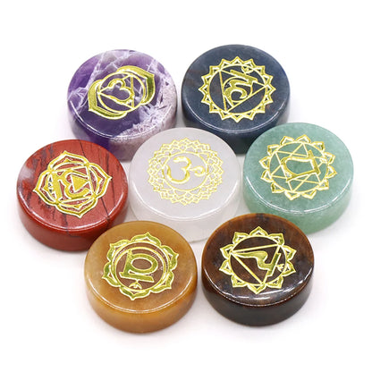 7-Pak Rond 7 Chakra Natuurlijke Steen Versieringen (16-18mm) - Amethist Kwarts Energie Stickers voor Reiki, Divinatie en Genezing