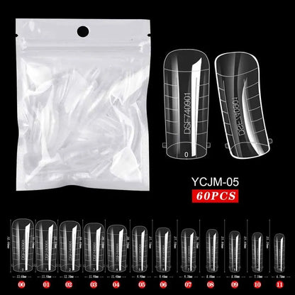 Deluxe 60-delige Sculpted Full Cover False Nail Tips voor Perfecte Verlengingen - Ideaal voor UV Gel Polish & Kunstzinnigheid