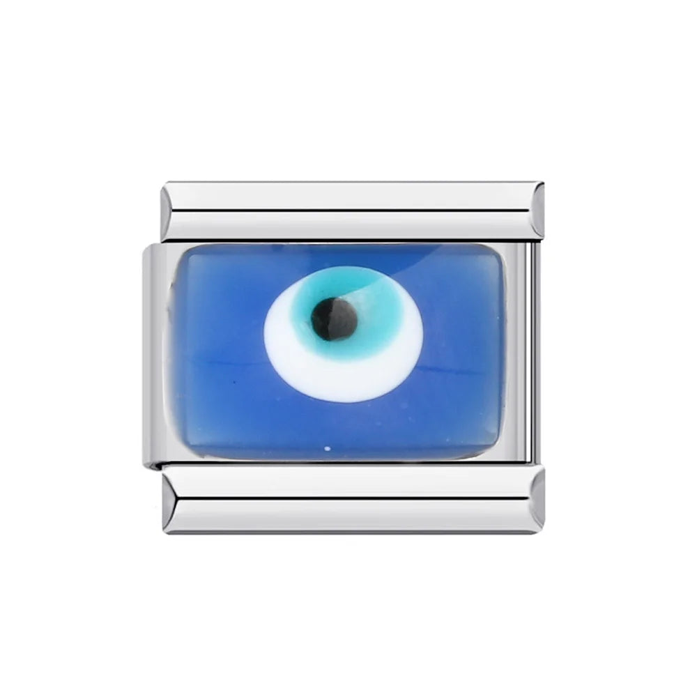 Italian Charm Evil Eye Link 9mm Stainless Steel Devil Eye Y2K Bracelet Jewelry Making Supply
