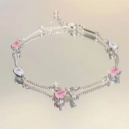 Charmante Kristallen Bloemenarmband voor Vrouwen - Y2K Zoete Meisjes' Maan Kersenbloesem Strik Zircon Luxe Sieraden Cadeau