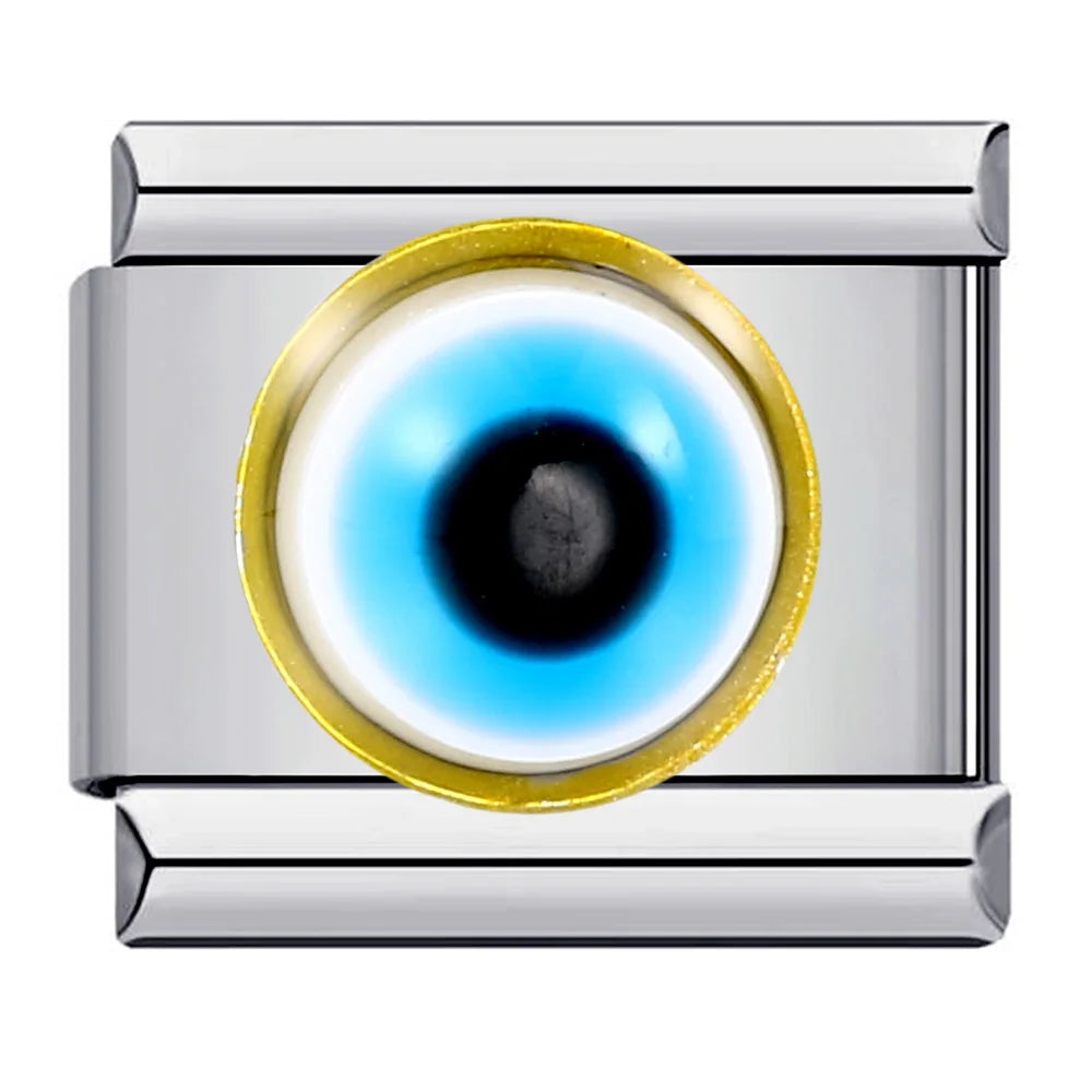 Italian Charm Evil Eye Link 9mm Stainless Steel Devil Eye Y2K Bracelet Jewelry Making Supply
