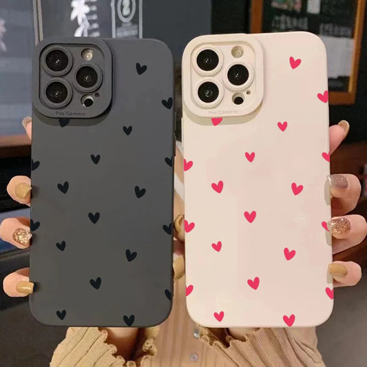 Stijlvolle Zwarte Liefdes Hart Telefoonhoes - Schokbestendige Siliconen Cover voor iPhone 11, 12, 13, 14, 15, 16 Pro Max, X, XR, XS, 7, 8, Plus & SE 2020