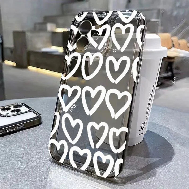 Schattige Cartoon Liefde Hart Telefoonhoes voor iPhone 16 Pro Max, 14, 12, 13, 11, 15, Mini, X, XR, XS, 7, 8 Plus, SE 2 & 3 - Heldere Zachte Shell Bescherming