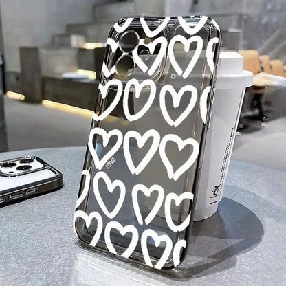 Schattige Cartoon Liefde Hart Telefoonhoes voor iPhone 16 Pro Max, 14, 12, 13, 11, 15, Mini, X, XR, XS, 7, 8 Plus, SE 2 & 3 - Heldere Zachte Shell Bescherming
