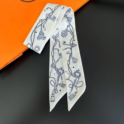 2024 Chic Zebra Florale Zijden Sjaal - Luxe Modeaccessoire voor Vrouwen, Veelzijdige Haarband, Stijlvolle Neckerchief en Elegante Tas Sjaal