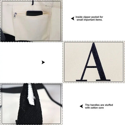Chique Bloemen Letter Print Canvas Tote Tas - Stijlvol, Ruim & Veelzijdig voor Strand, Winkelen & Dagelijks Gebruik!
