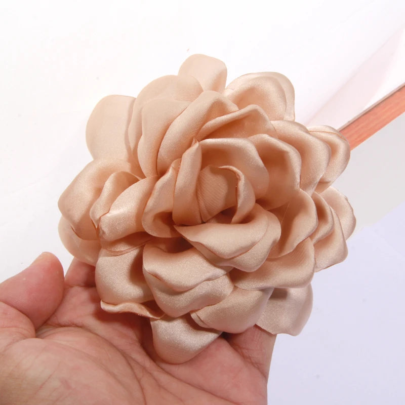 5pcs Satin Fabric Flowers 12cm Burned Edge Artificial Flowers for Sewing Wedding Dress DIY Crafts