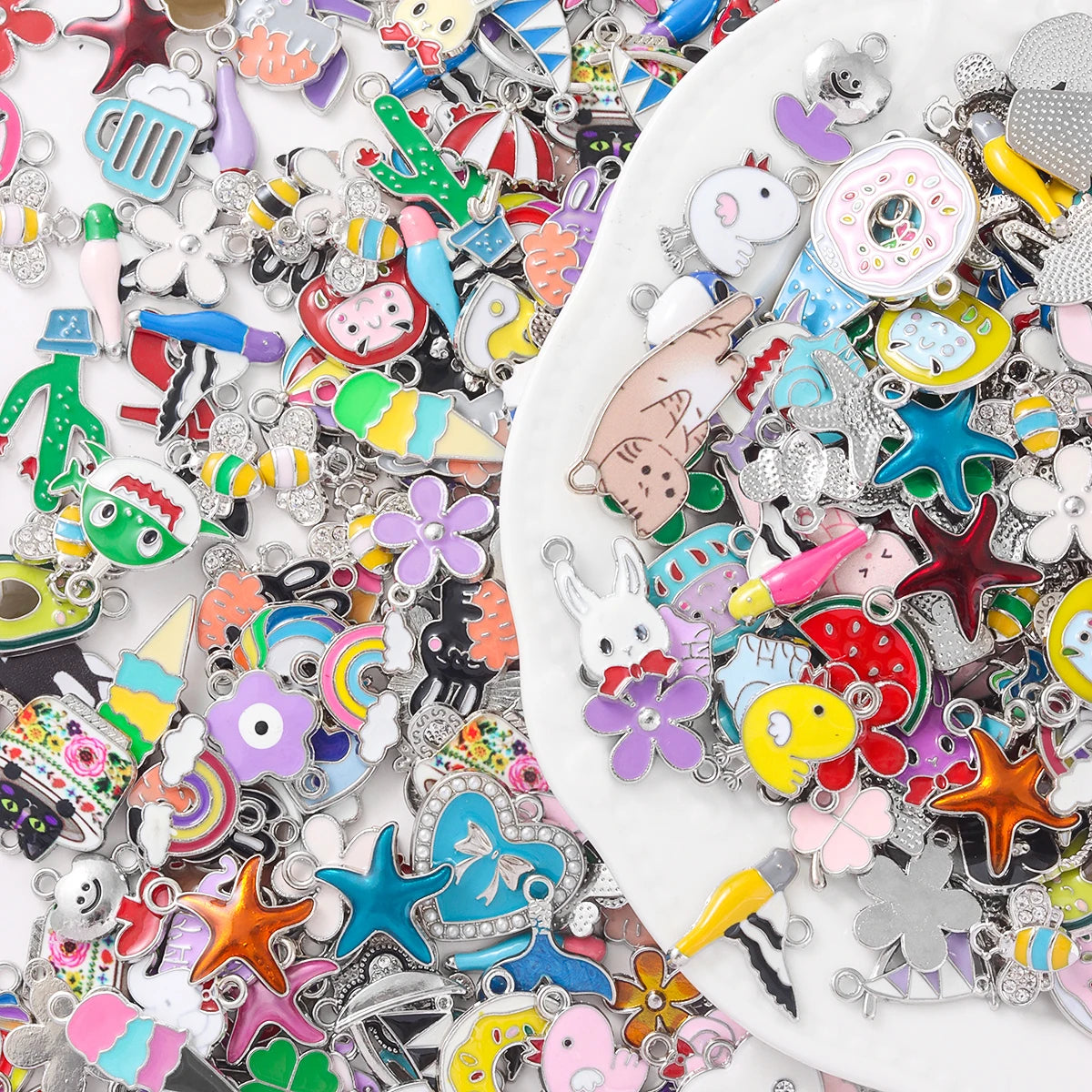Mixed Enamel Charms Bulk Set Silver Plated Pendants DIY Bracelets Necklaces Jewelry Making Craft Supplies