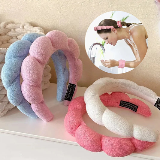 Chique 3-Pack Microfiber Wasbandjes, Scrunchies en Puffy Spa Haarbanden voor Moeiteloze Gezichtsreiniging, Make-up Toepassing en Doucheverzorging!
