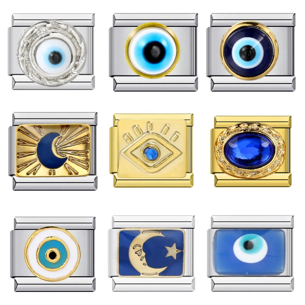 Italian Charm Evil Eye Link 9mm Stainless Steel Devil Eye Y2K Bracelet Jewelry Making Supply