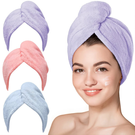 Luxueuze Super Absorberende Microvezel Haar Droogkap - Zachte Fleece Douchewrap met Knop voor Sneldrogen!