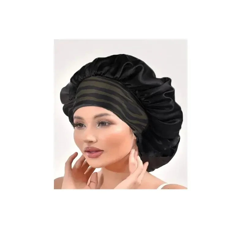 Satin Bonnets Night Sleeping Cap Large Elastic Wide Soft Band Colorful Silk Hat for Curly Hair Care Beauty Makeup for Women Men