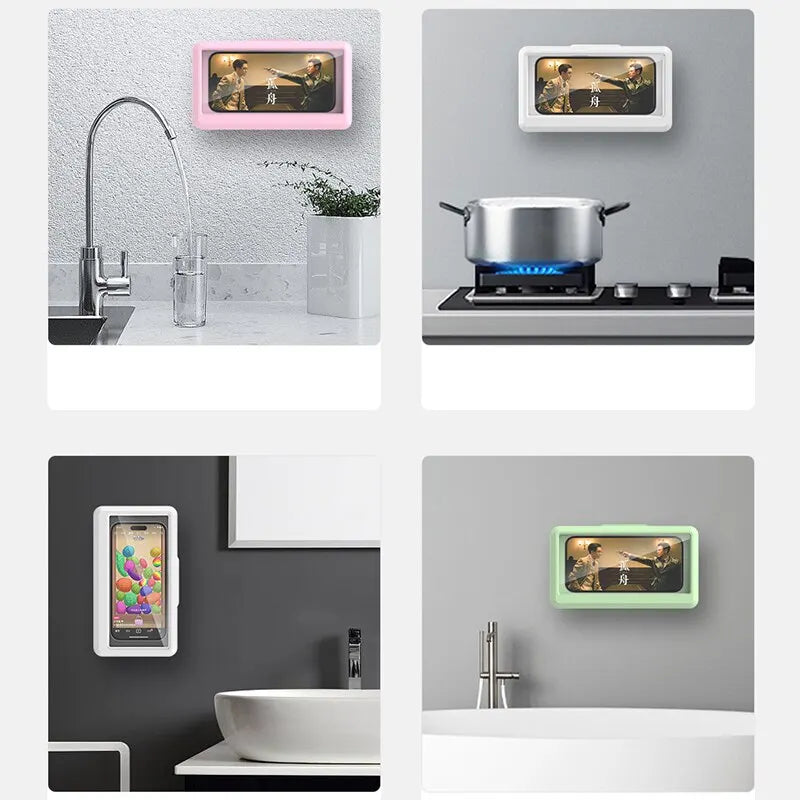 Stijlvolle Waterdichte Telefoonhouder voor de Badkamer - Zelfklevende Wandgemonteerde Touchscreen Stand met Doucheverzegeling Opslag