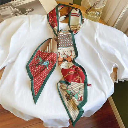 Elegante lange zijden sjaal voor stijlvolle vrouwen - veelzijdige halsband, haarband en foulard met paardenprint - nieuwe lente collectie 2021