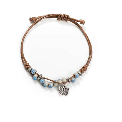 Exquise Handgemaakte Vlinder Keramiek Gebroken IJs Vintage Verstelbare Armband - Bohemian Chic Sieraden op Elastic Band, een Uniek Cadeau Idee! H920