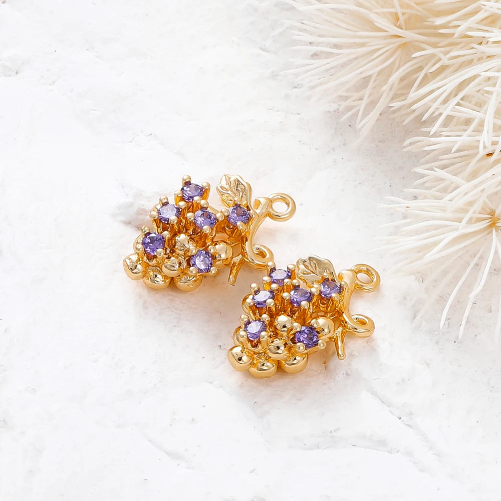 2pcs Strawberry Charms 18K Gold Plated Fruit Pendants Brass