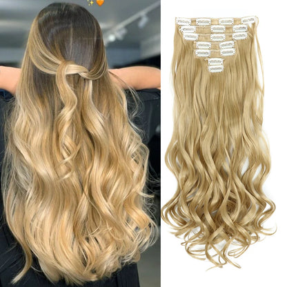 Luxe 22-Inch Krullend Golvend Clip-In Haar Extensions - 7-Delige Set voor een Volle Hoofd met Adembenemend Haar voor Vrouwen en Meisjes!