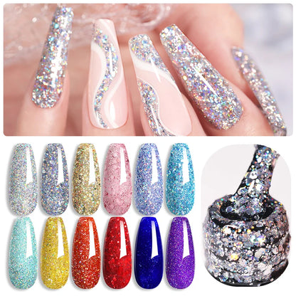 LILYCUTE Sprankelende Glitter Gel Nagellak - Levendige Lente/Zomer Kleuren, Semi-Permanente UV Gel Perfect voor Soak-Off Manicures en Prachtige Nail Art!