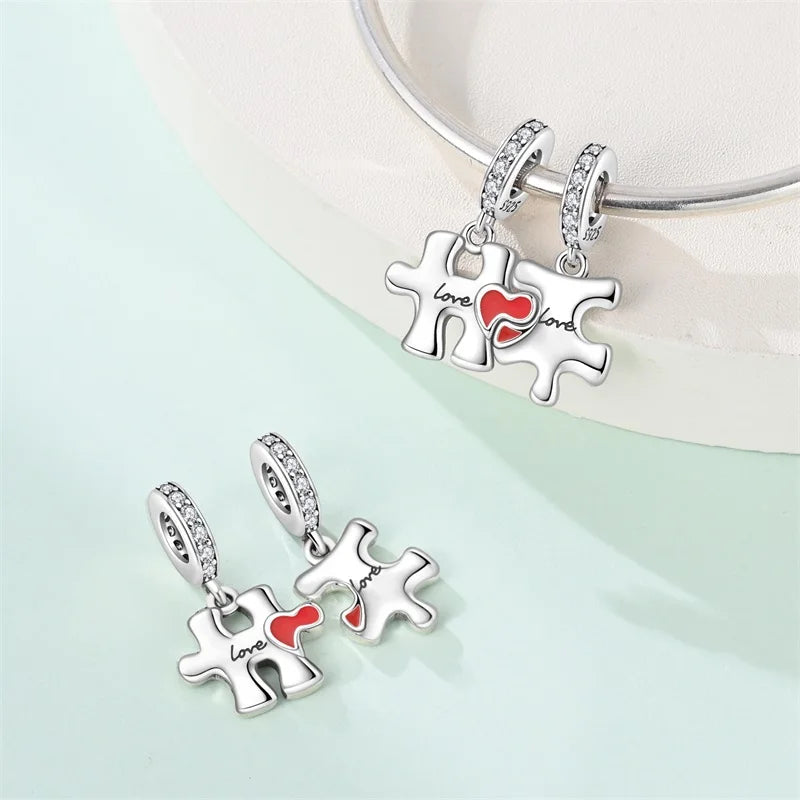 925 Sterling Silver Puzzle Charms Bead with Zircon Inlay DIY Bracelet Pendant Jewelry Making Supplies