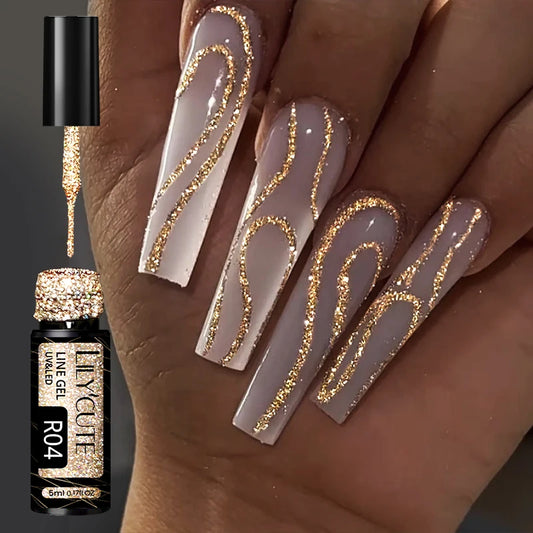 LILYCUTE 5ML Champagne Gouden Reflecterende Glitter Gel Nagellak - Dazzling Sprankelende Franse Semi-Permanente UV Nagelkunst