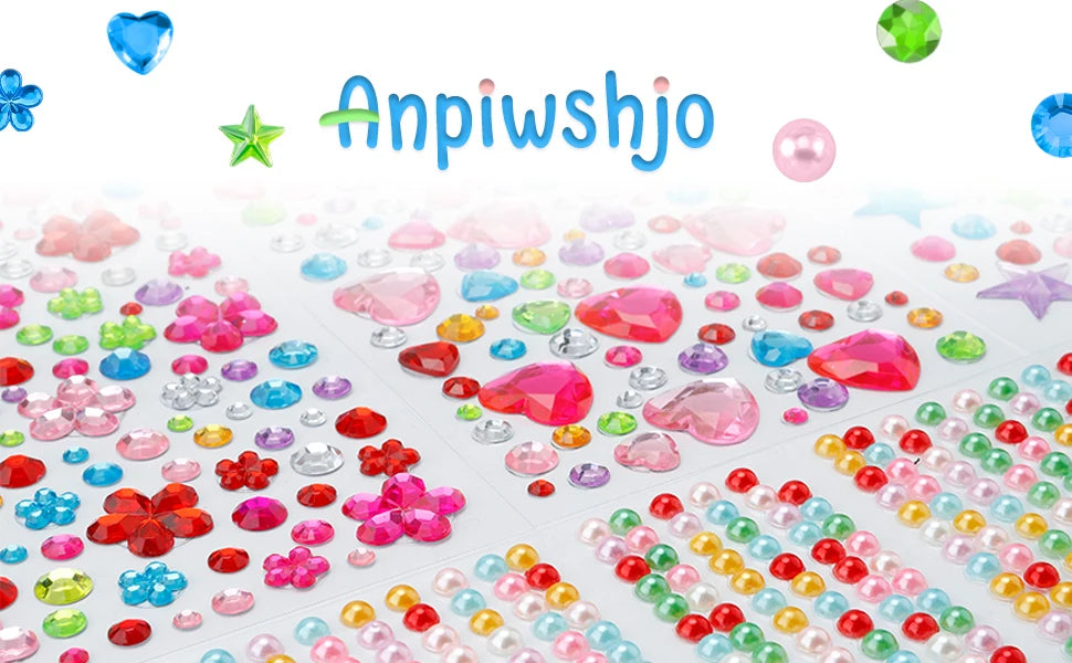 Self Adhesive Gem Stickers 5 Sheets Bling Rhinestones for Crafts Face Makeup Reward Charts Scrapbooking DIY Decor