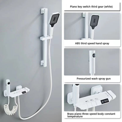Strak Gun Grey Badkamer Douchesysteem met Piano-Toets Messing Afwerking - Moderne LED Digitale Kraan voor Warme en Koude Menging