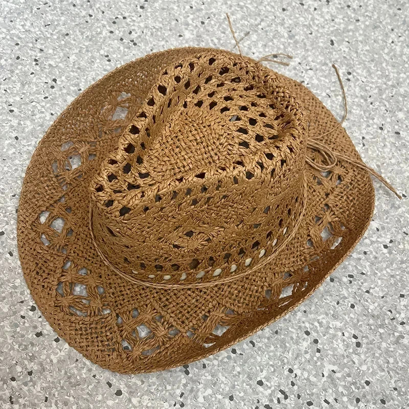 Stijlvolle Vintage Boheemse Strohoed met Houten Kralen - Perfect voor Zomerse Stranddagen en Westerse Avonturen!