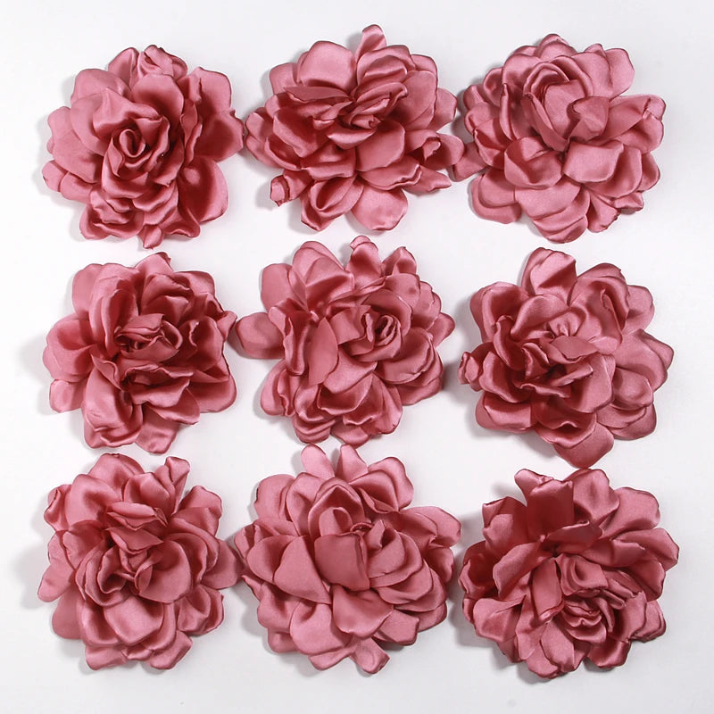 5pcs Satin Fabric Flowers 12cm Burned Edge Artificial Flowers for Sewing Wedding Dress DIY Crafts