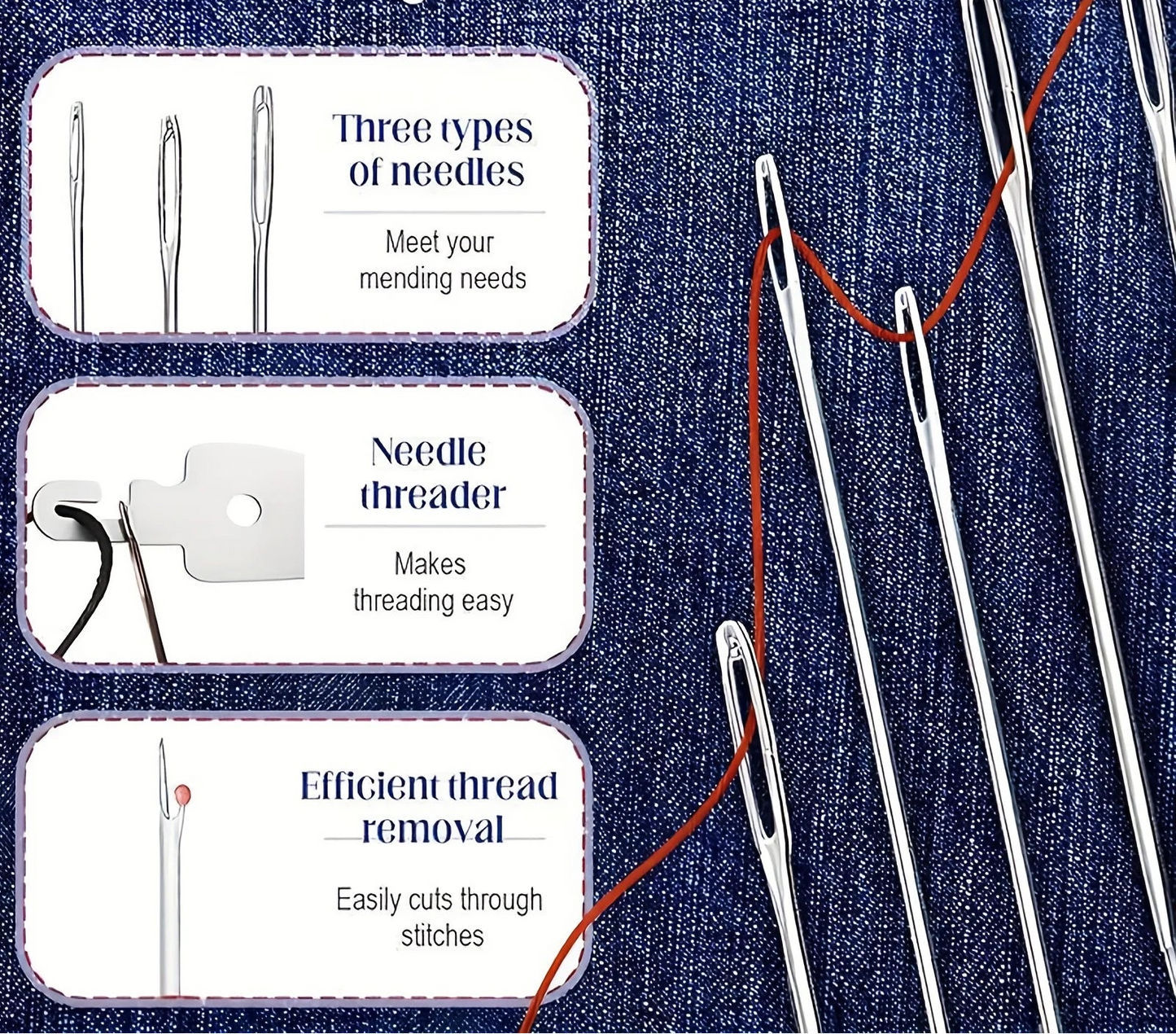 Kit de couture 34 pièces aiguilles gros chas en acier outils réparation vêtements loisirs créatifs DIY