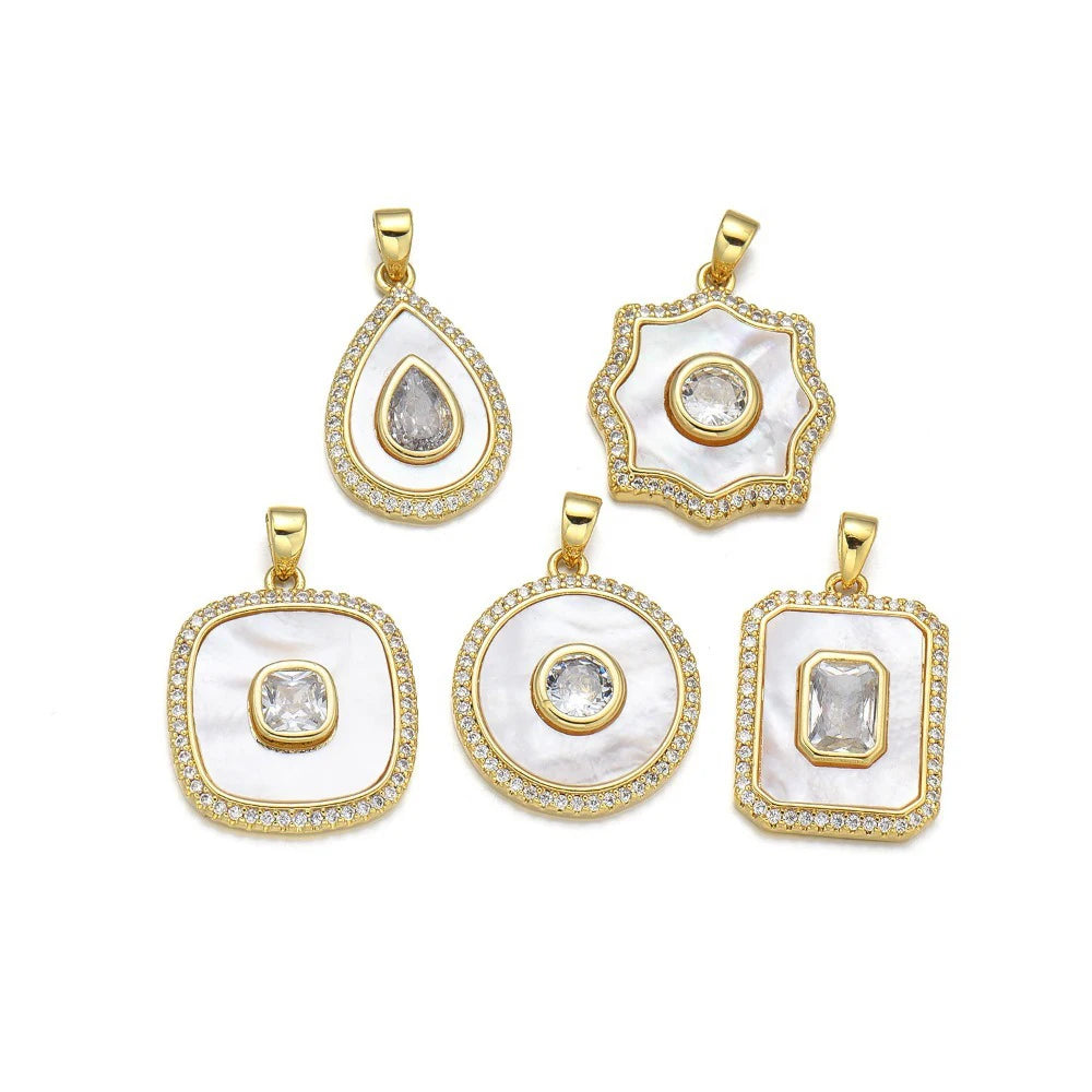 Gold Plated Shell Pendant Zircon Charm DIY Jewelry Making