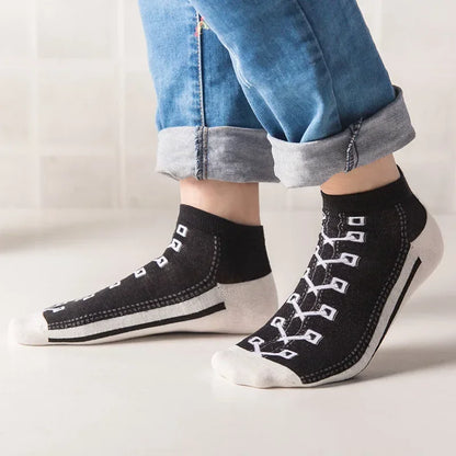 Trendy Ademend Korte Katoenen Sokken met Grappige 3D Skull Letterprint voor Mannen – Stijlvolle Laag Model Sport Boot Sokken