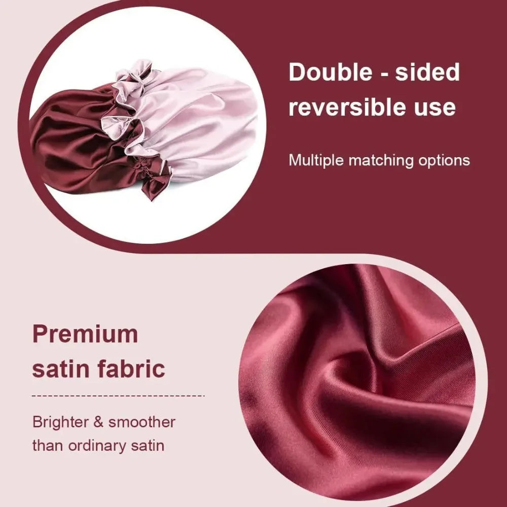 Double Layer Silk Satin Bonnet Lady Night Sleep Hats Fashion Shower Cap Head Cover for Women