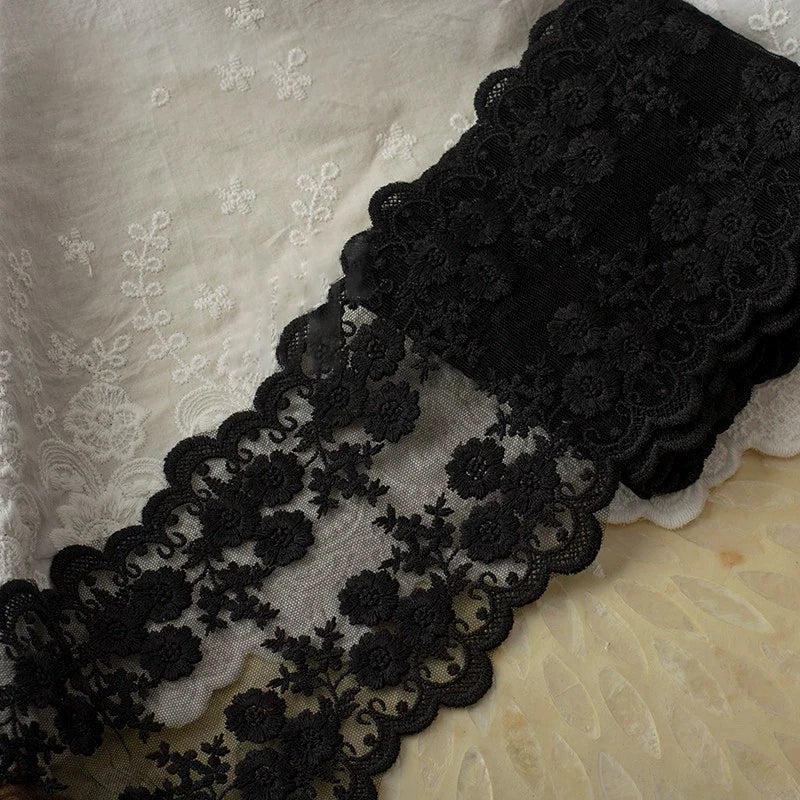 Cotton Embroidered Flower Lace Trim 1 Yard White Floral Ribbon 13.5cm Wide Sewing Curtain Dress DIY Craft Supplies