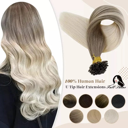Luxe Volle Glans U Tip Fusion Haar Extensions - Balayage Kleuren met 40-50g Keratine Lijm Parels - Premium Vooraf Gebond Haarextensions