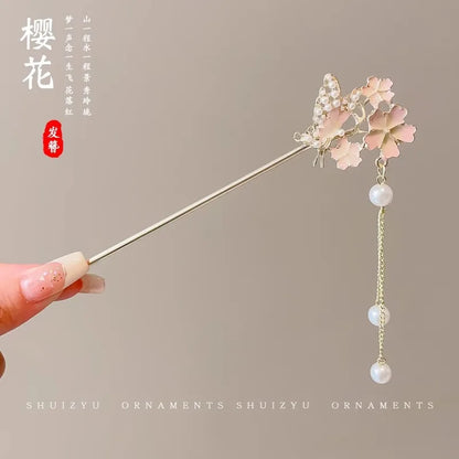 Elegante Romantische Haarklem in Chinese Stijl voor Vrouwen, Geëmaileerde Bloemenspeld, Modeaccessoire in Legering