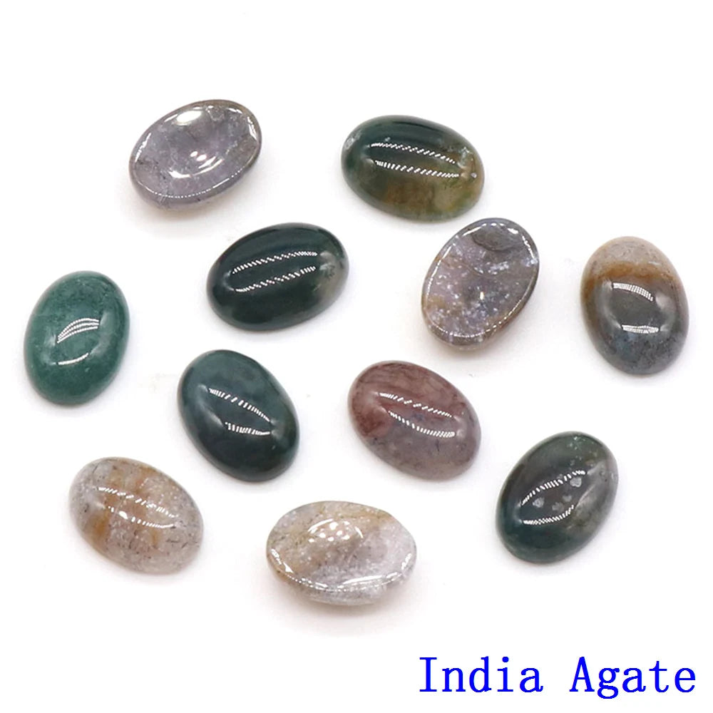20pcs Natural Stone Oval Cabochons Flat Back Gemstones for Jewelry Making DIY Ring Pendant Earring Craft Supplies