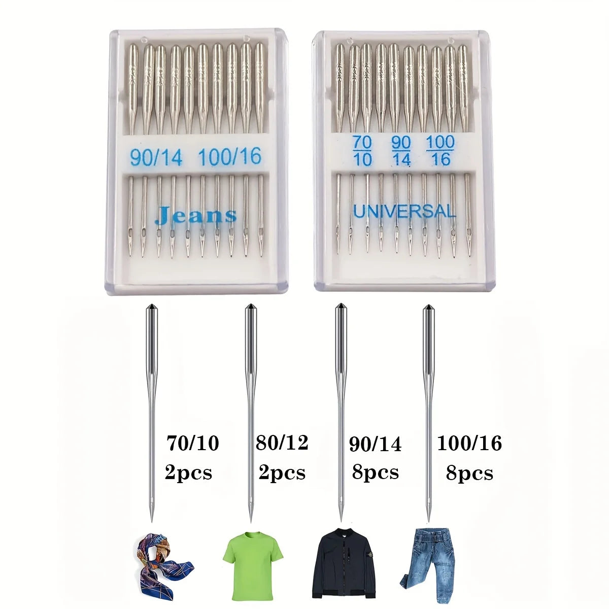 Aiguilles universelles machine à coudre lot de 20 tailles 70 à 100 couture tissus variés DIY