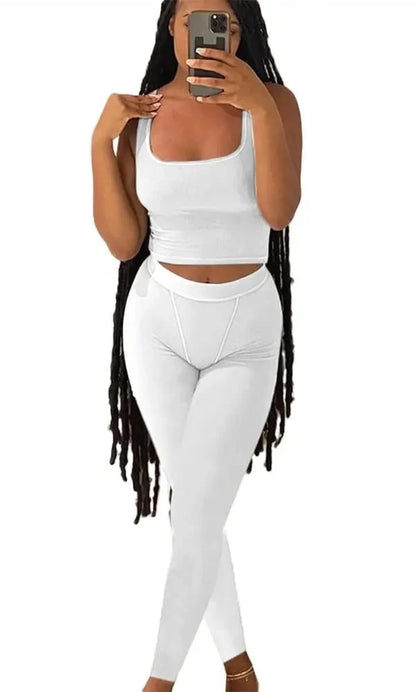 Chique Geribbelde 2-delige Zomer Lounge Set voor Vrouwen: Comfortabele Top & Rekbare Leggings Combinatie