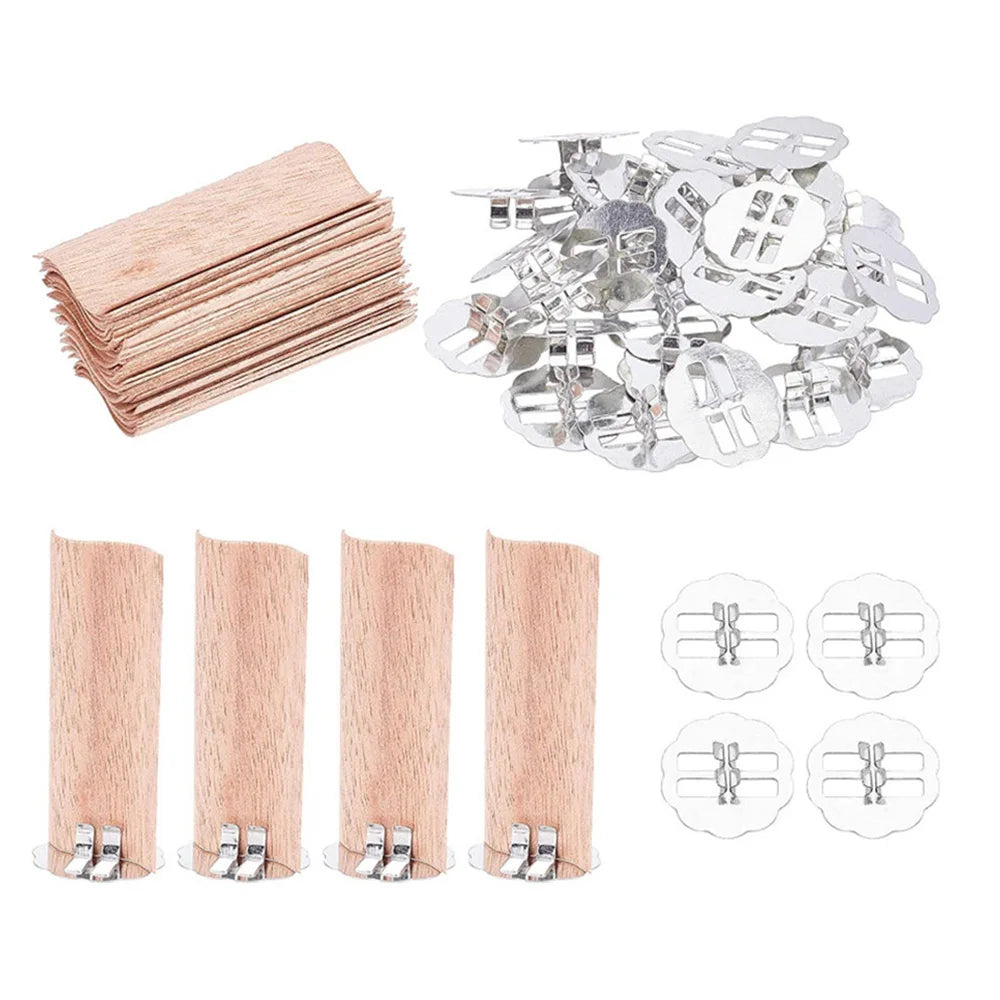 Flame Shaped Wooden Candle Wicks with Metal Base Smokeless Crackling Wick for DIY Soy Wax Candle Making 10pcs