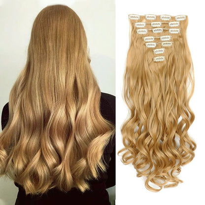 Luxe 22-Inch Krullend Golvend Clip-In Haar Extensions - 7-Delige Set voor een Volle Hoofd met Adembenemend Haar voor Vrouwen en Meisjes!
