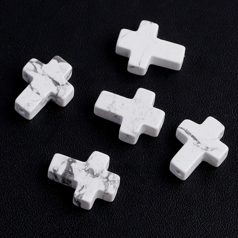 Stone Cross Beads 5pcs Natural Agate Turquoise Quartz Cross Shape Gemstone for DIY Bracelet Necklace Jewelry Making