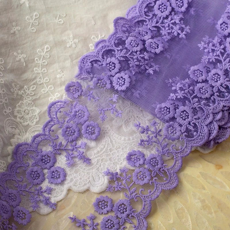 Cotton Embroidered Flower Lace Trim 1 Yard White Floral Ribbon 13.5cm Wide Sewing Curtain Dress DIY Craft Supplies