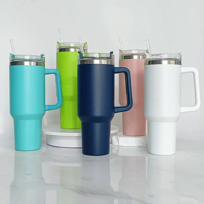 Extra grote 40oz geïsoleerde mok met handvat, deksel en rietje - Perfecte roestvrijstalen koffie reisthermosbekertje!