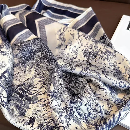 Chic 2025 Lente & Herfst Imitatie Zijde Sjaal voor Vrouwen - 70cm Gedrukt Vierkant Ontwerp, Veelzijdige Zachte Haarband & Sjaal Wikkel, Perfecte Hijab Accessoire!