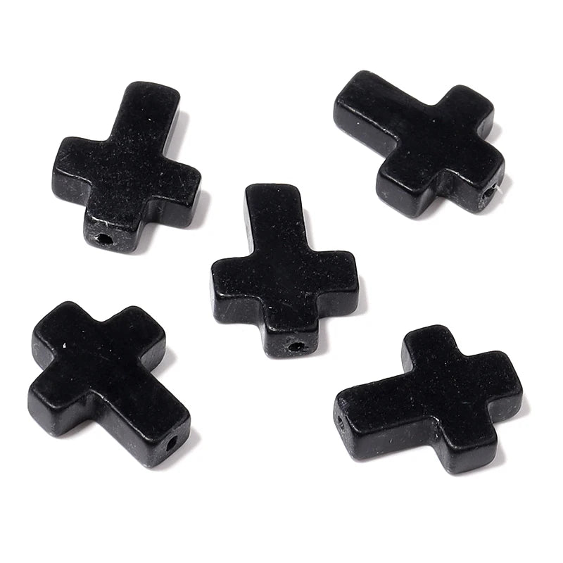Stone Cross Beads 5pcs Natural Agate Turquoise Quartz Cross Shape Gemstone for DIY Bracelet Necklace Jewelry Making