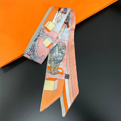 2024 Chic Zebra Florale Zijden Sjaal - Luxe Modeaccessoire voor Vrouwen, Veelzijdige Haarband, Stijlvolle Neckerchief en Elegante Tas Sjaal